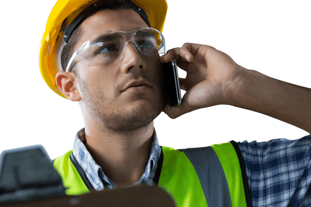 Transparent Background Worker Talking on Smartphone