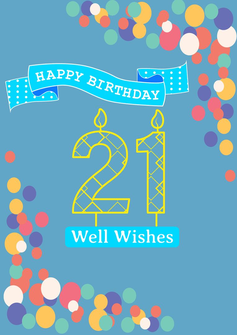 Happy 21st Birthday Celebration with Colorful Spots and Candle Design - Download Free Stock Templates Pikwizard.com