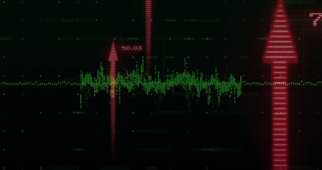Digital Data Waveform and Red Arrows on Screen