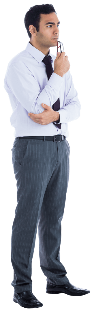 Transparent Image of Thoughtful Biracial Businessman Holding Pen