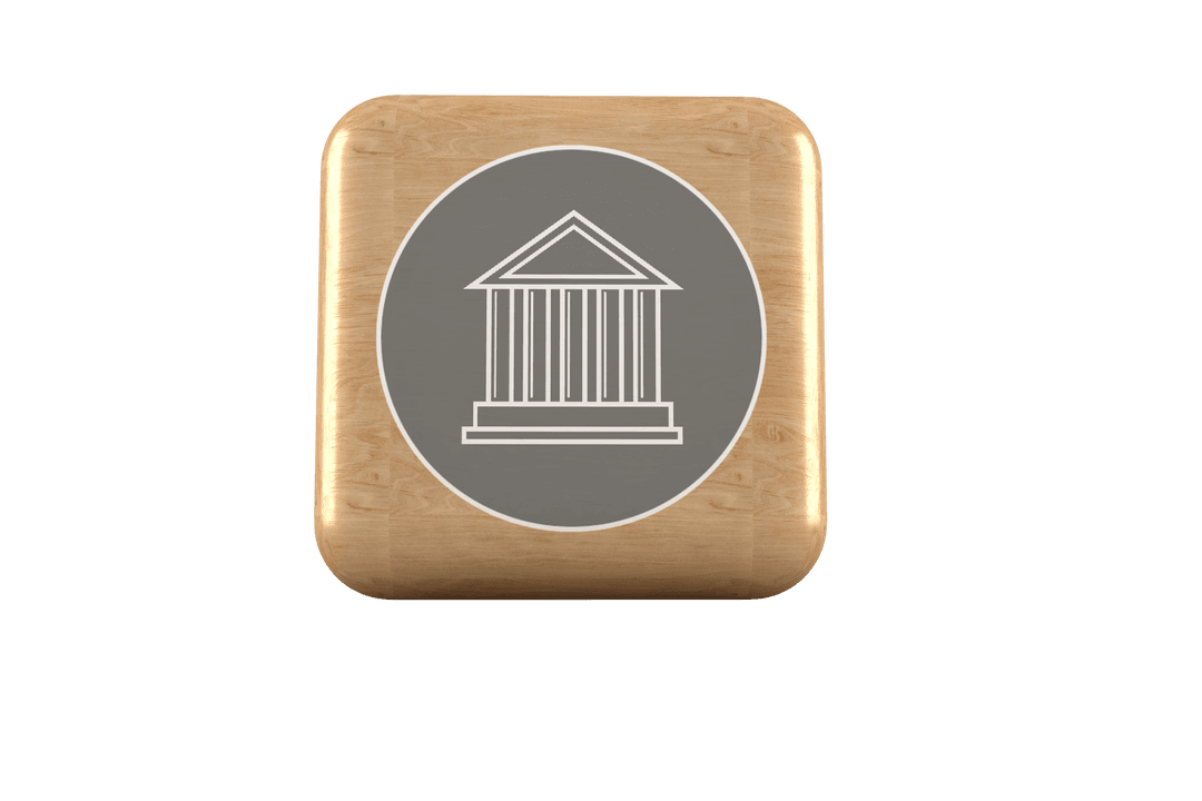 Transparent Wooden Cube with Ancient Temple Symbol