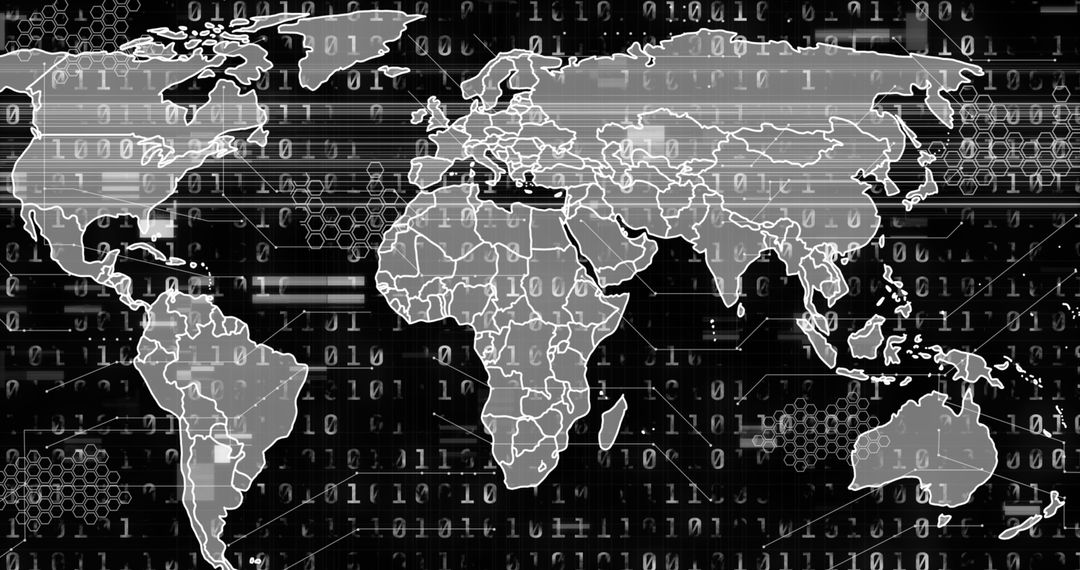 World Map with Binary Streams and Futuristic Elements - Free Images, Stock Photos and Pictures on Pikwizard.com