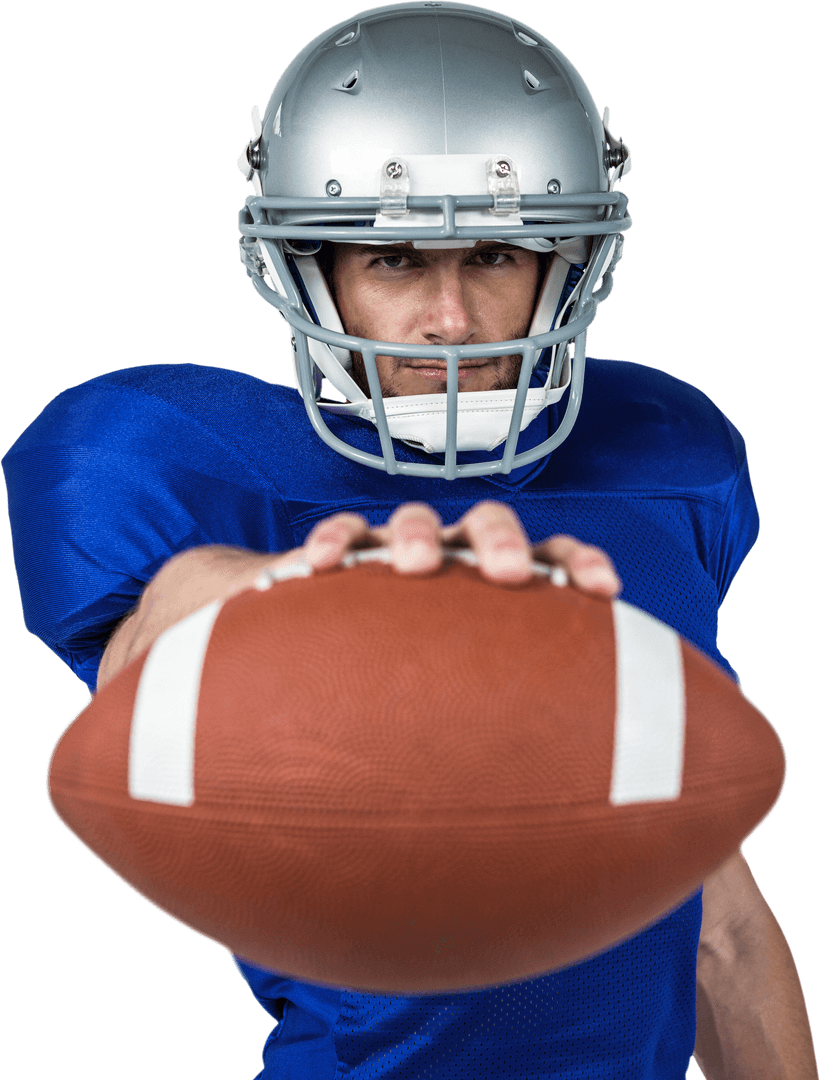 Transparent American Football Player Holding Ball Wearing Helmet
