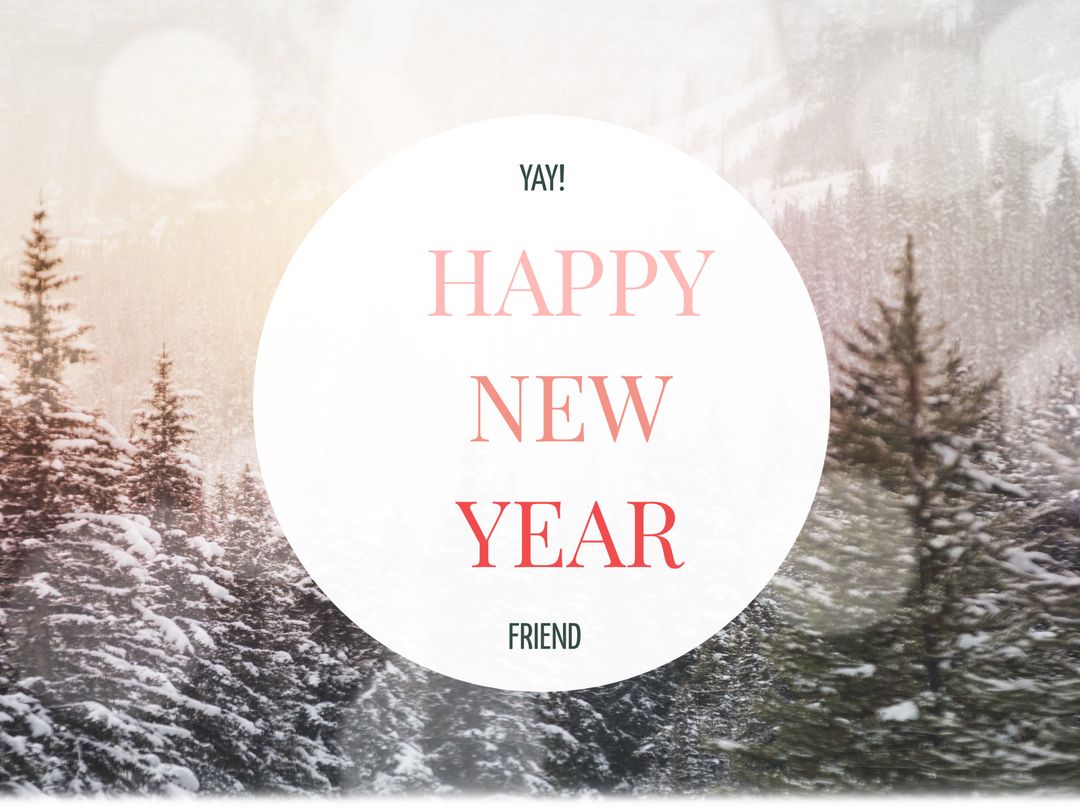 Happy New Year Greeting Over Snowy Forest Background - Download Free Stock Templates Pikwizard.com