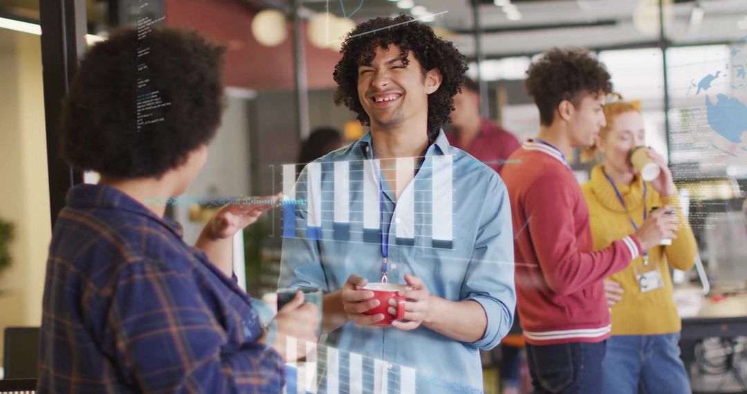 Creative Team Collaborating with Technology Overlay in Office