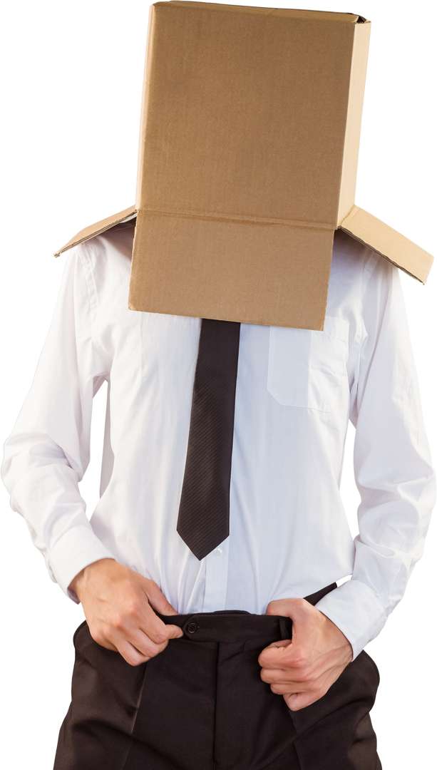 Anonymous Businessman With Cardboard Box Head Adjusting Waistband - Download Free Stock Images Pikwizard.com