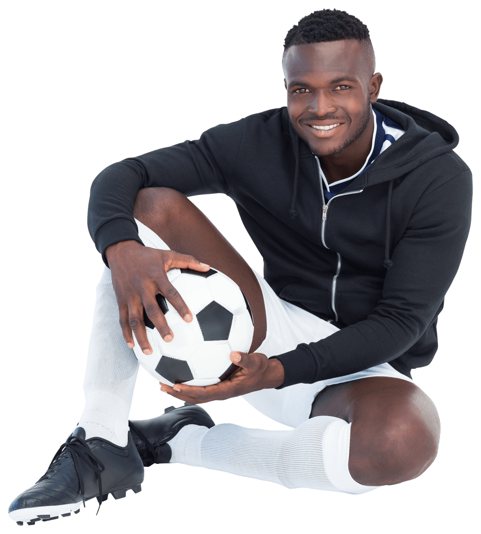 Transparent Smiling Soccer Player Holding Ball