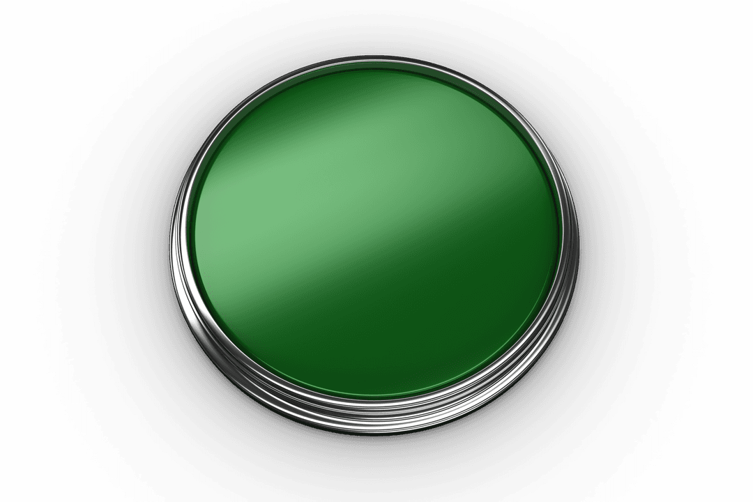 Shiny Green Button on Transparent Background with Metallic Border
