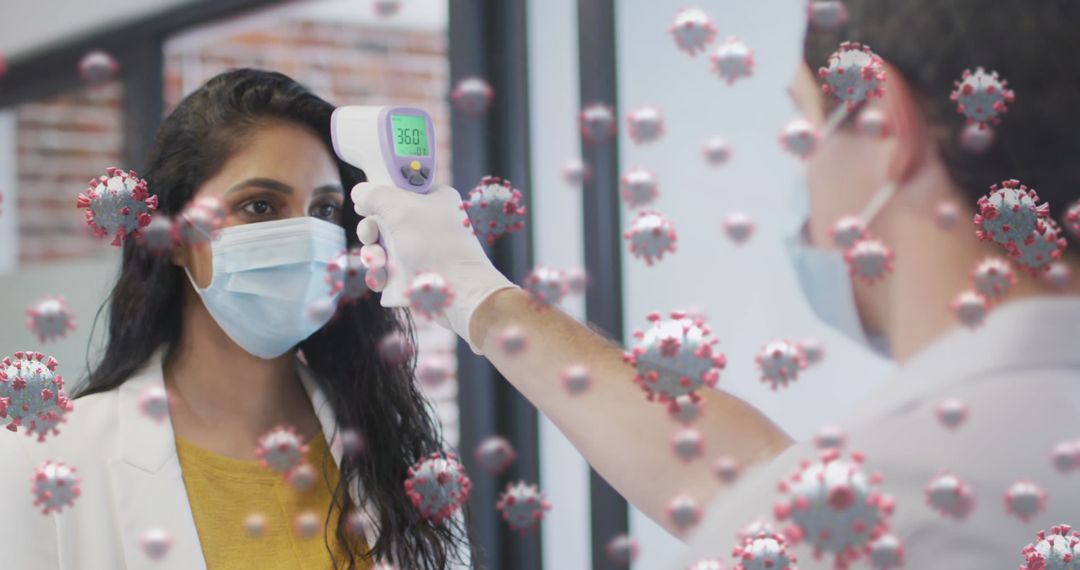 Temperature Check During COVID-19 Pandemic with Virus Animation