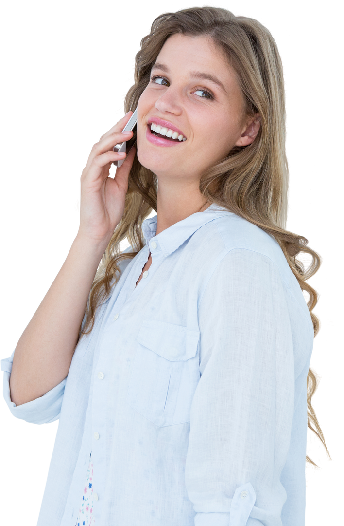 Smiling Happy Young Woman Calling on Smartphone Transparent Background - Download Free Stock Images Pikwizard.com