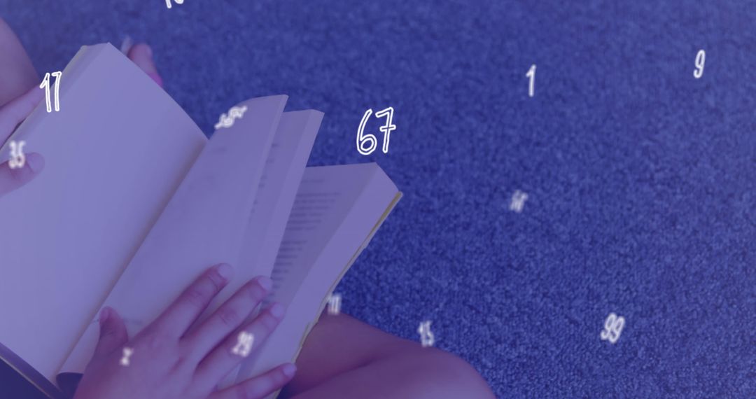 Young Girl Reading Focused on Learning with Number Overlay