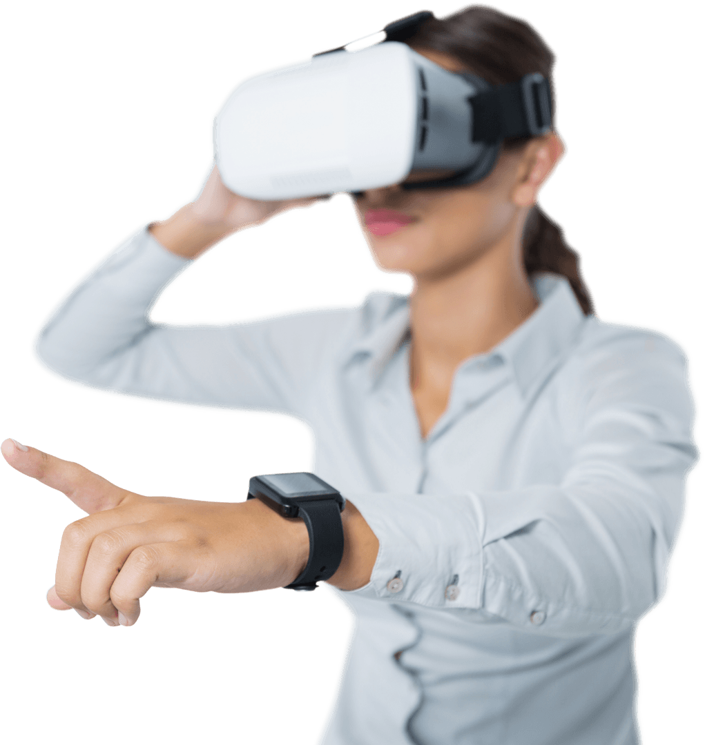 Female Professional Exploring Transparent Virtual Reality Technology