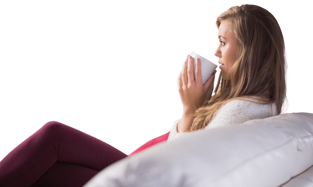 Transparent Background Relaxed Woman with Tea Resting
