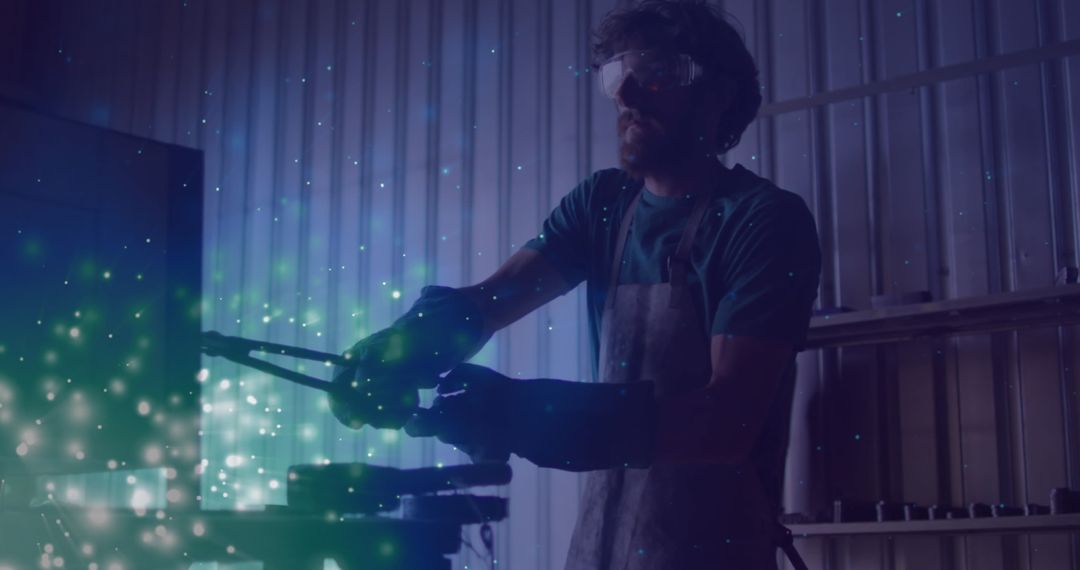 Artisan in Workshop Surrounded by Mystical Glowing Lights