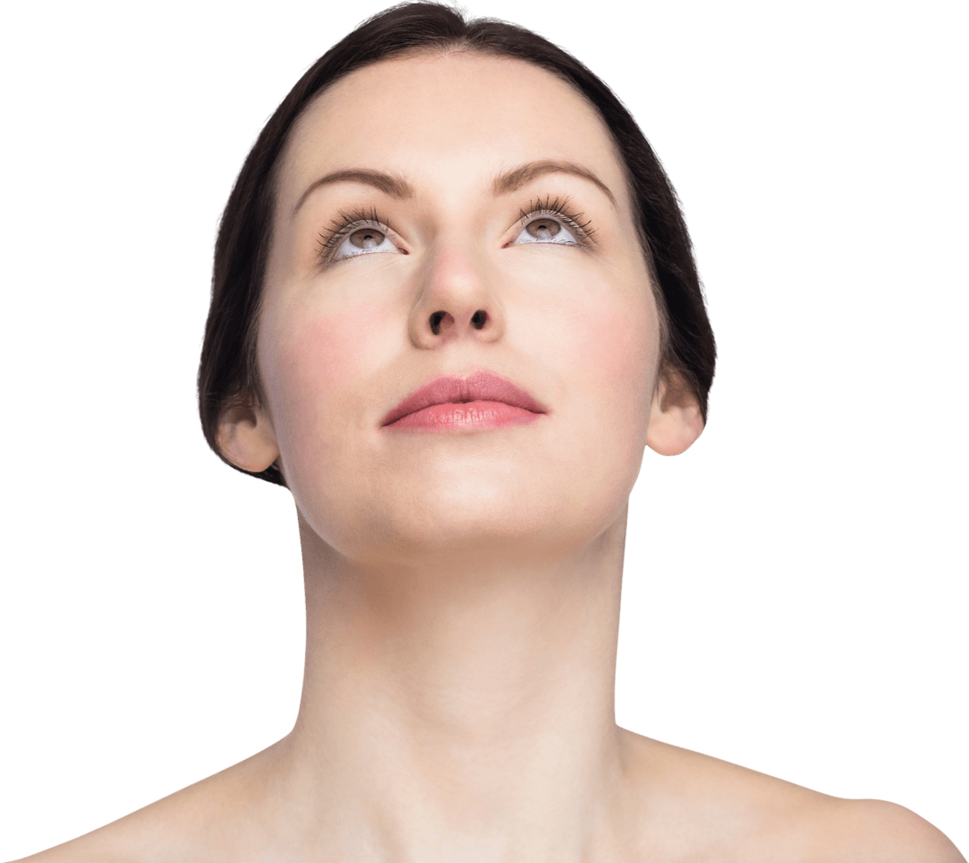 Beautiful Woman Looking Upward with Transparent Background