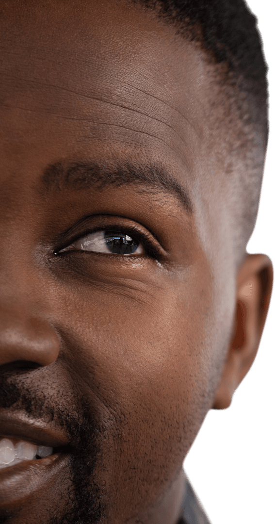 Cropped View of Smiling Man Looking Away, Transparent Background