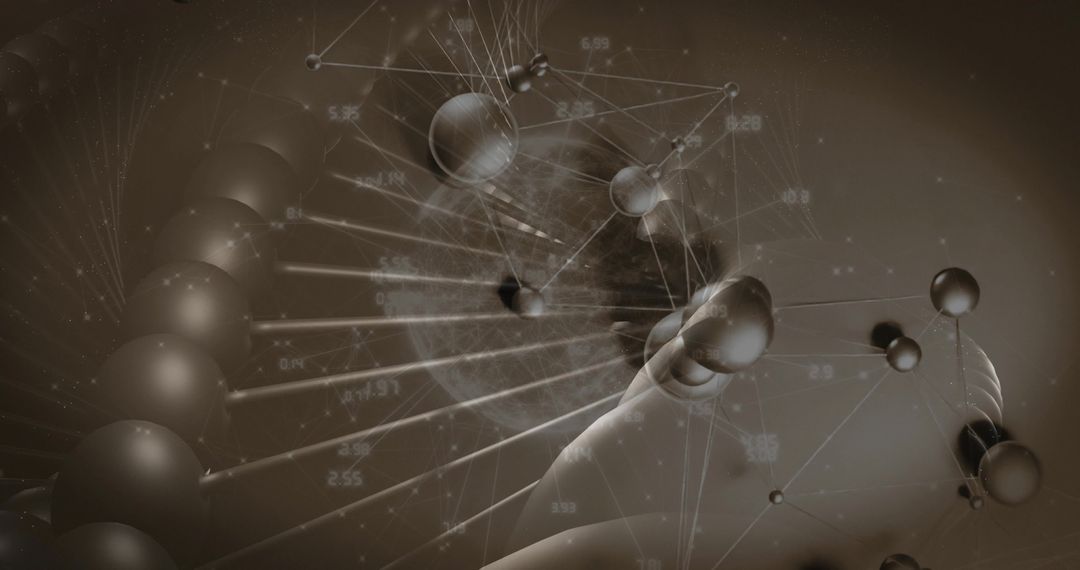 3D Futuristic DNA Double Helix with Molecular Network and Scientific Data Overlay