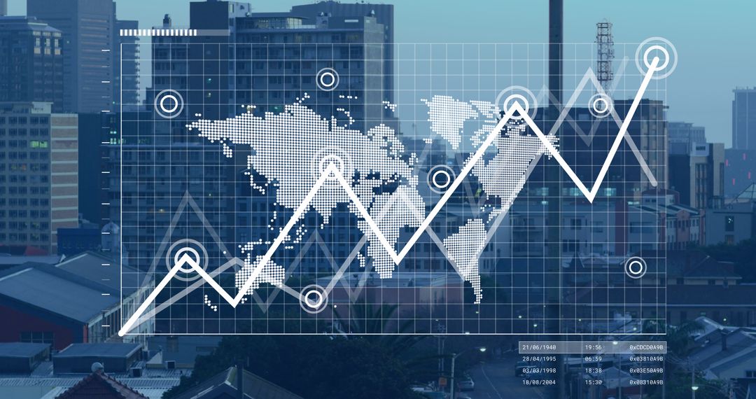 Global Market Data Visualization Over Urban Skyline