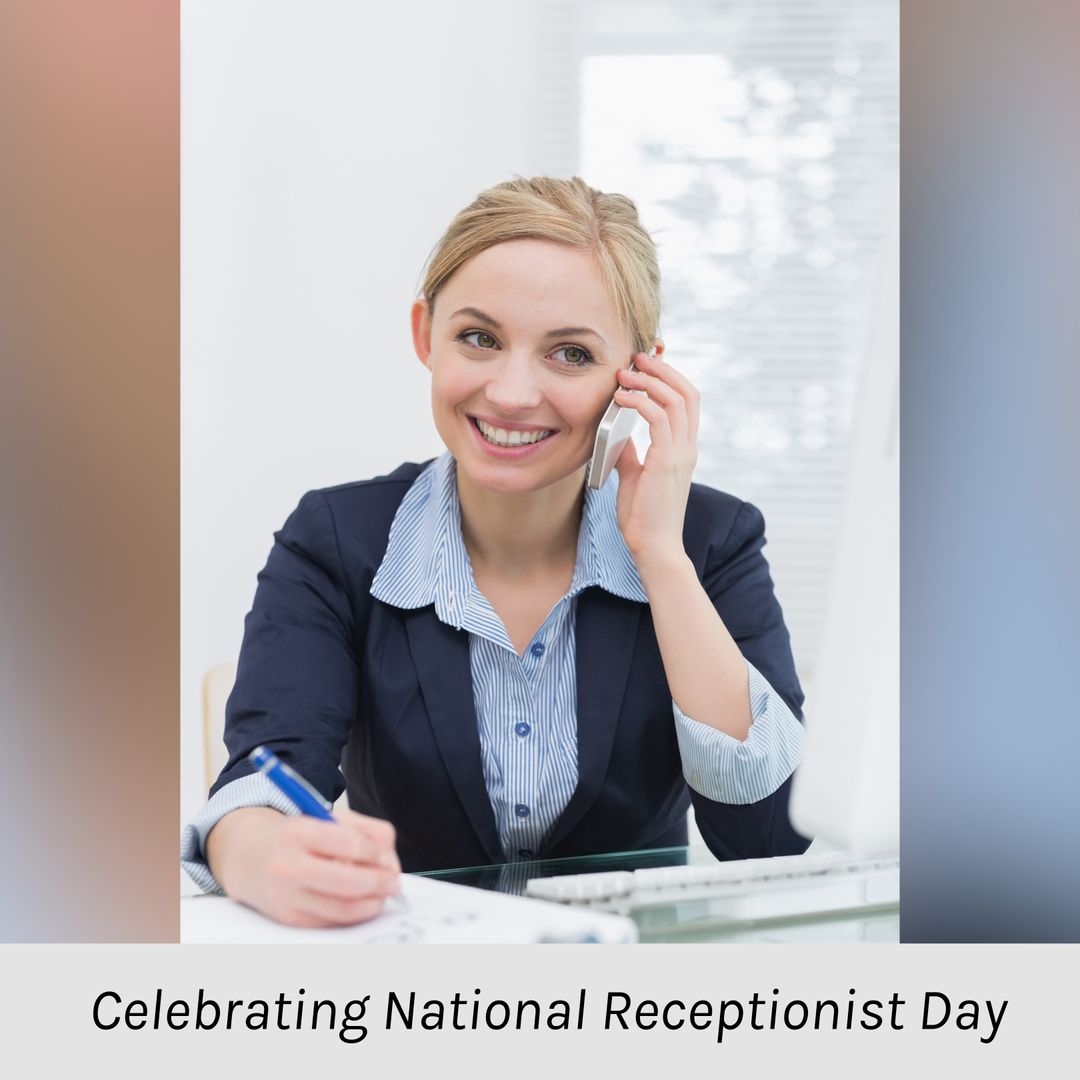 Professional Receptionist Smiling While Taking a Call - Download Free Stock Images Pikwizard.com