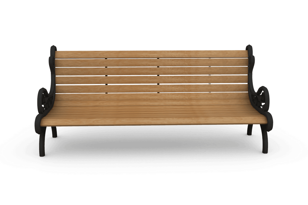 Classic Wooden Park Bench on Transparent Background