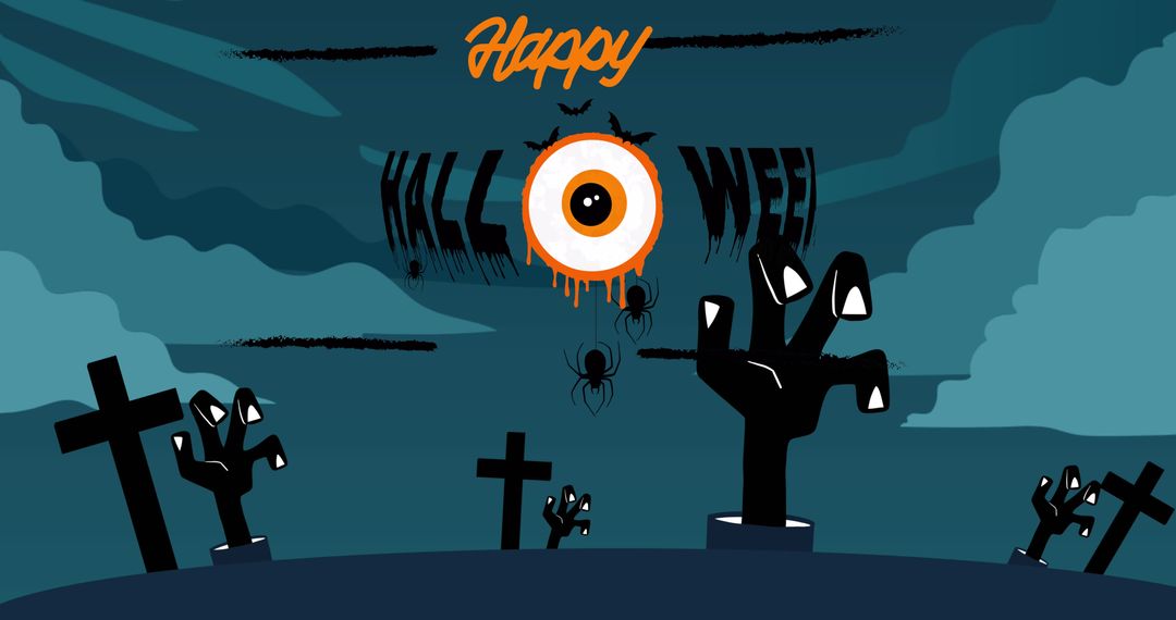Spooky Halloween Scene with Creepy Hand and Eye Design