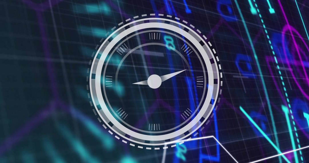 Digital Clock Overlay With Futuristic Tech Elements