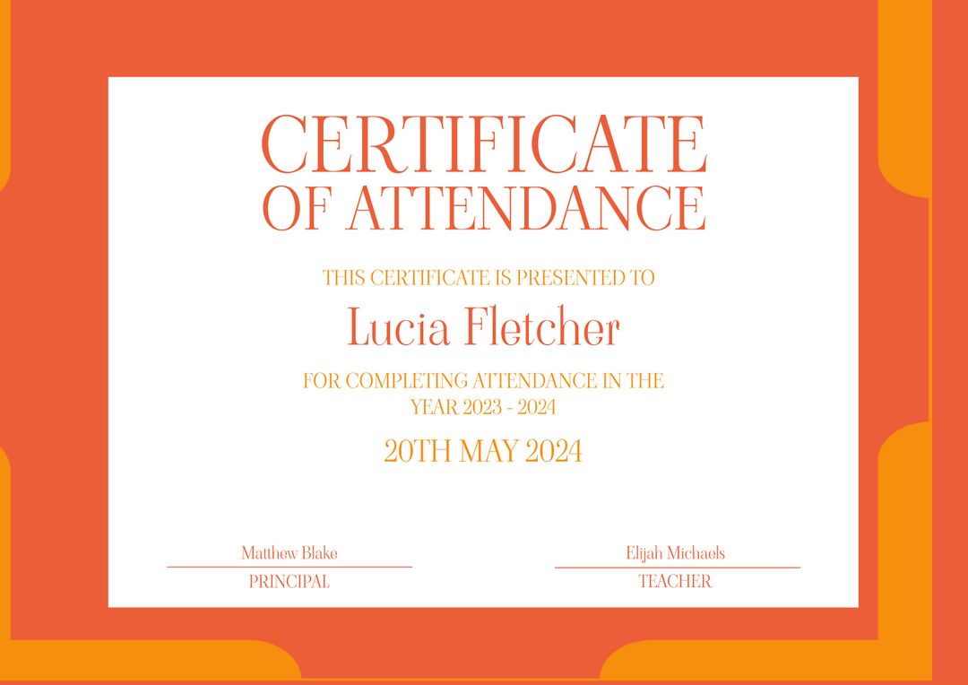 Vibrant Attendance Certificate for Student Achievement - Download Free Stock Templates Pikwizard.com