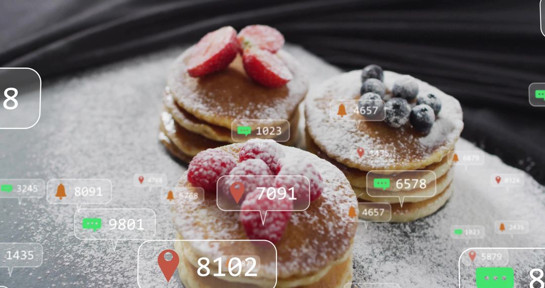 Digital Overlay Data Interaction with Berried Pancakes on Table