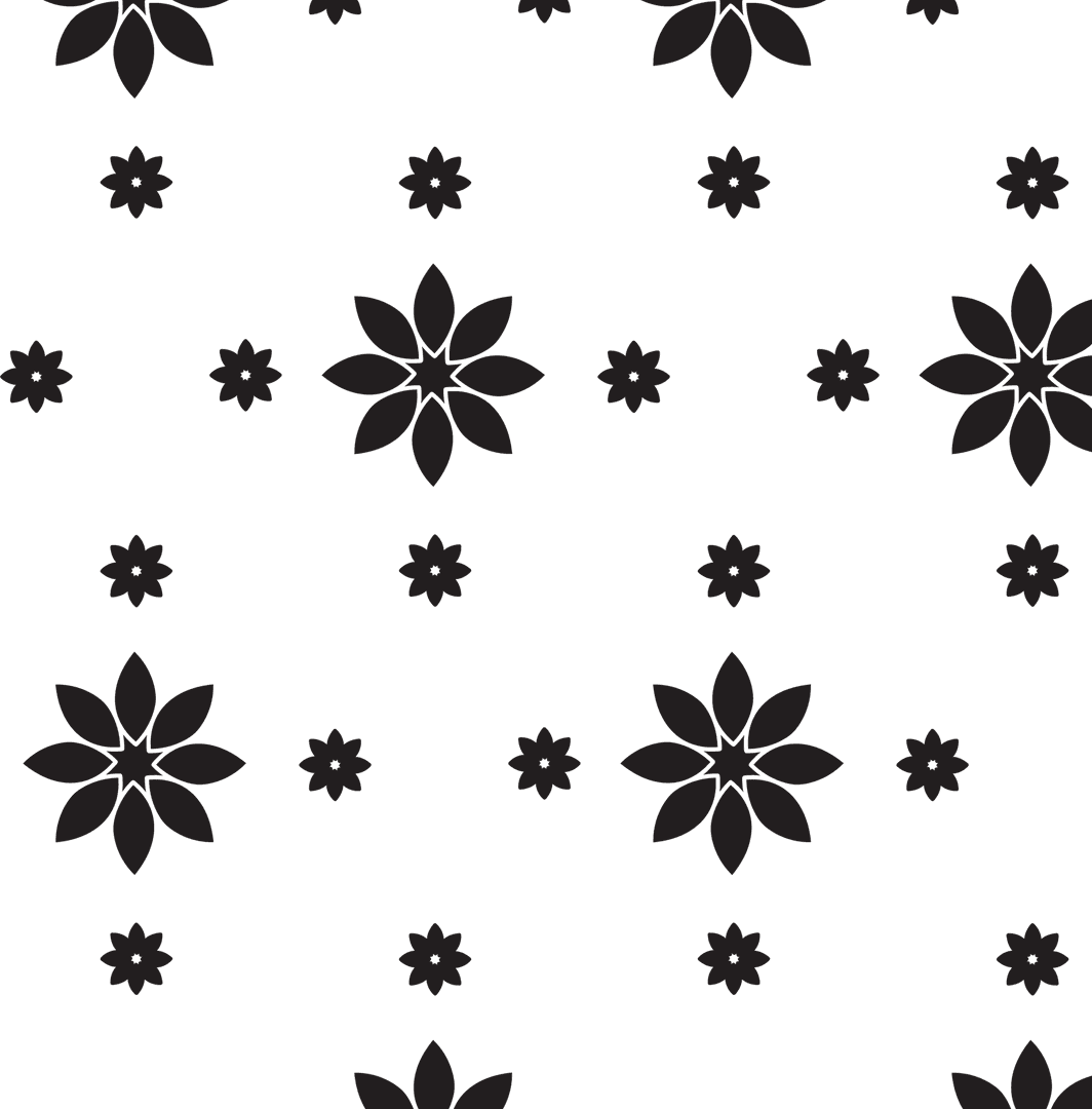 Black Floral Pattern on Transparent Background for Design