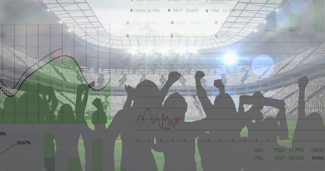 Sports Fans Celebrating with Overlay of Financial Graphs