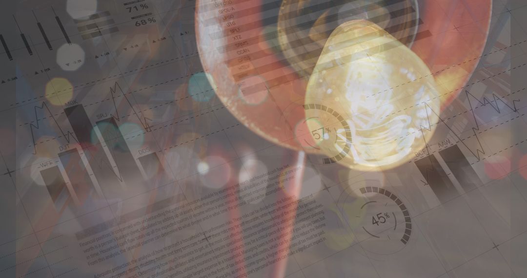 Financial Data Overlay on Warehouse Light Bulb Concept