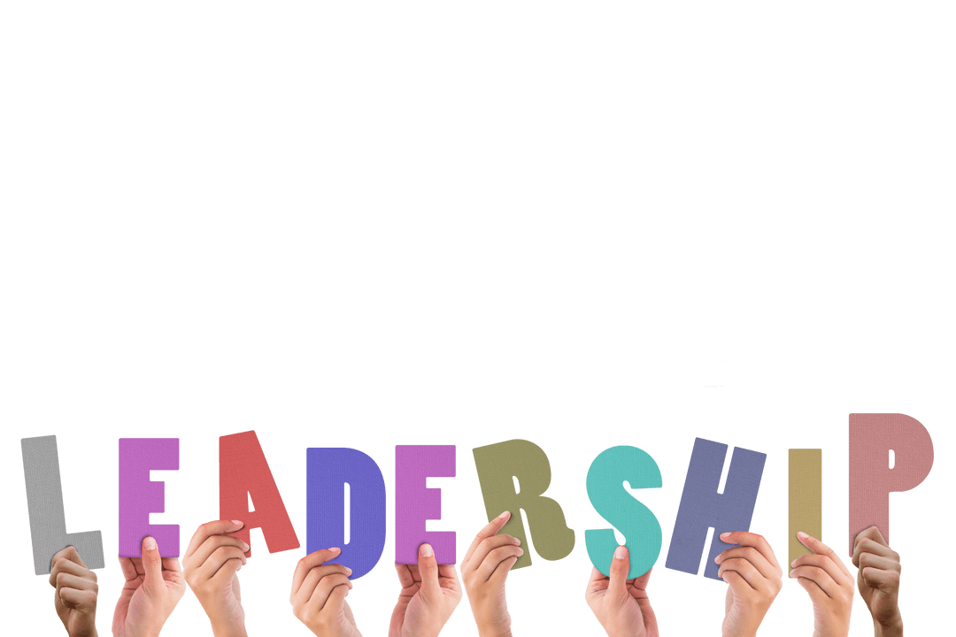 Transparent Leadership Sign Held by Diverse Hands