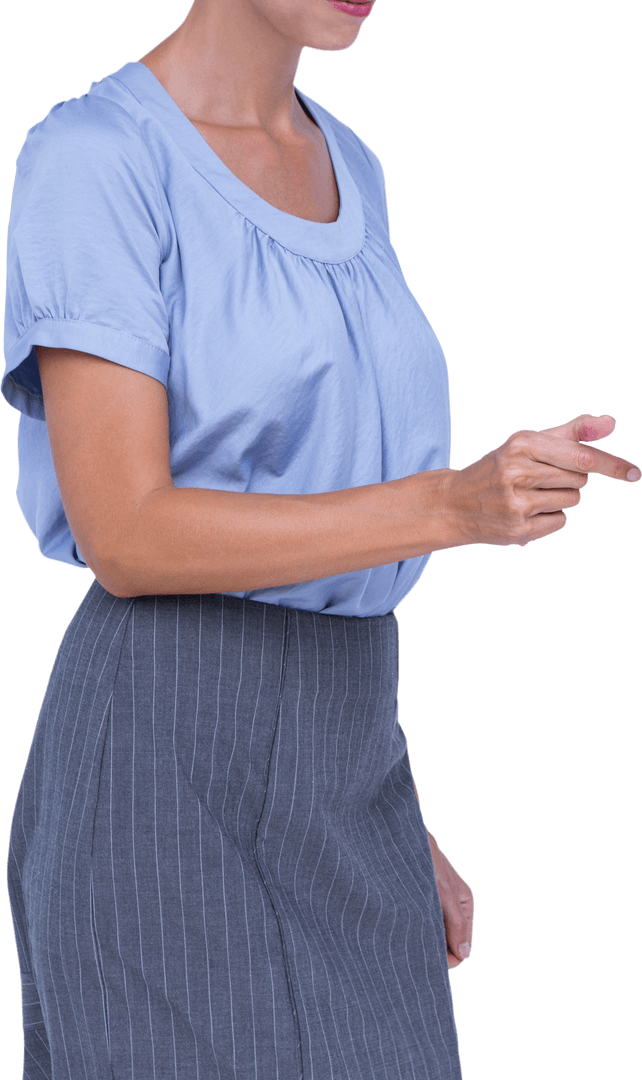 Businesswoman Engaging with Invisible Device Transparent Background