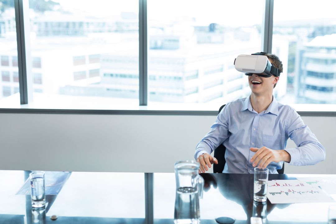 Business Professional Engaging in Virtual Reality in Modern Office
