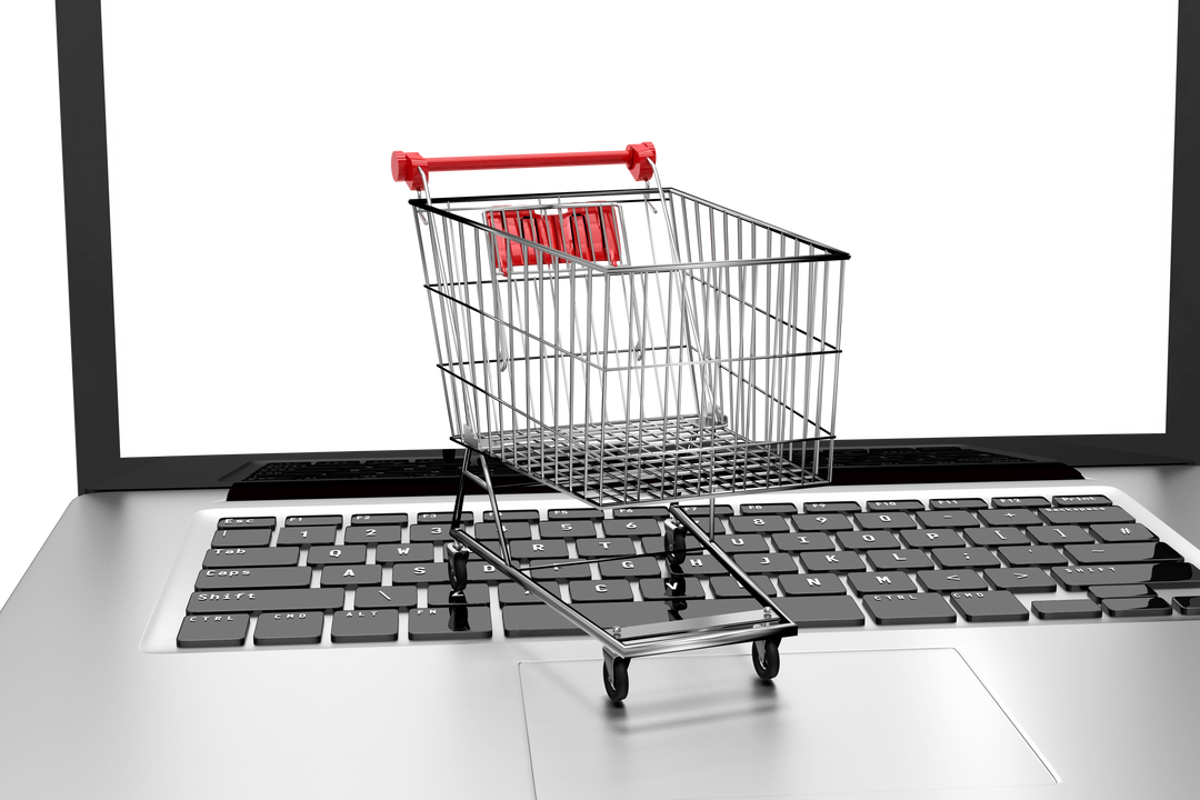 Online Shopping Concept with Mini Shopping Cart on Laptop Keyboard on Transparent Background - Download Free Stock Images Pikwizard.com