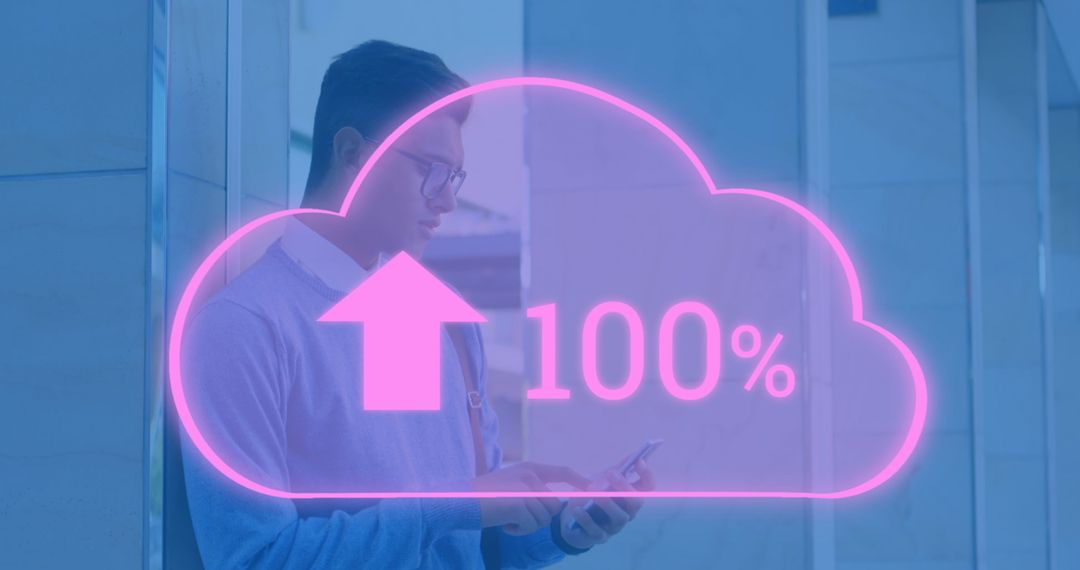 Man Engaging with Cloud Technology Using Smartphone