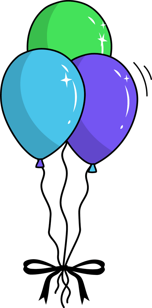 Colorful Glossy Balloons with Ribbon on Transparent Background