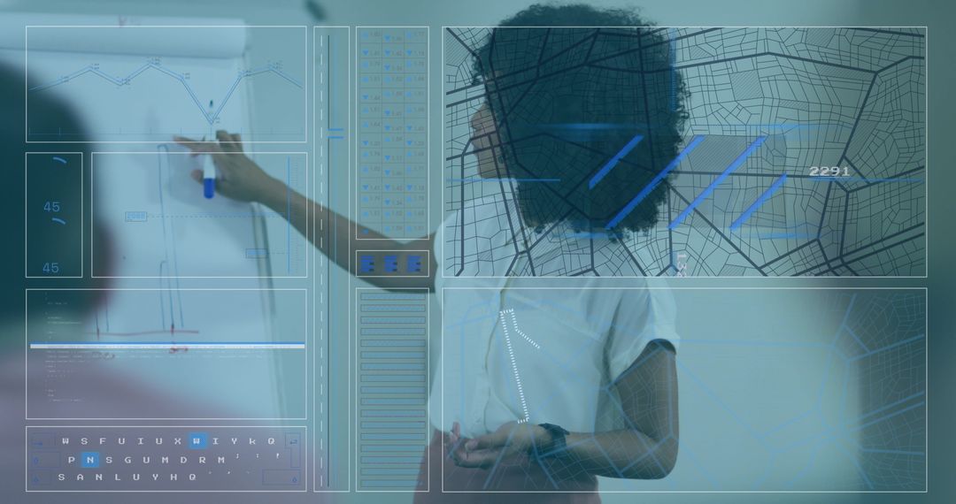 Tech Presentation with Data Interface Overlay