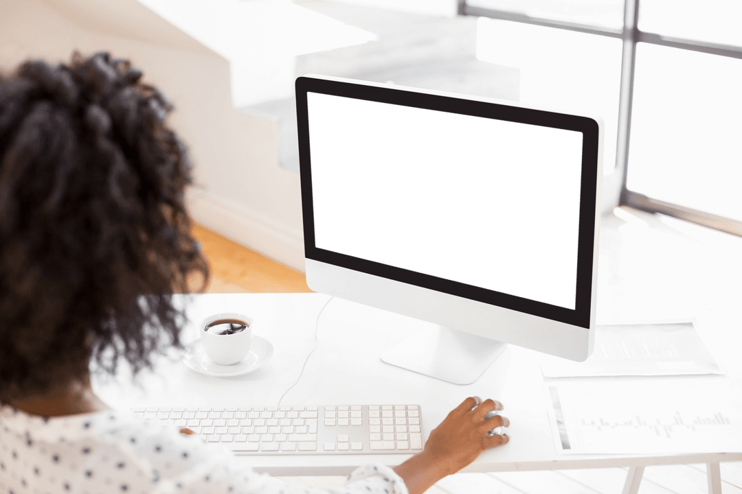 Over Shoulder View of Woman Using Transparent Screen