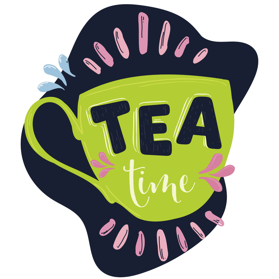 Colorful Tea Time Illustration on Transparent Background