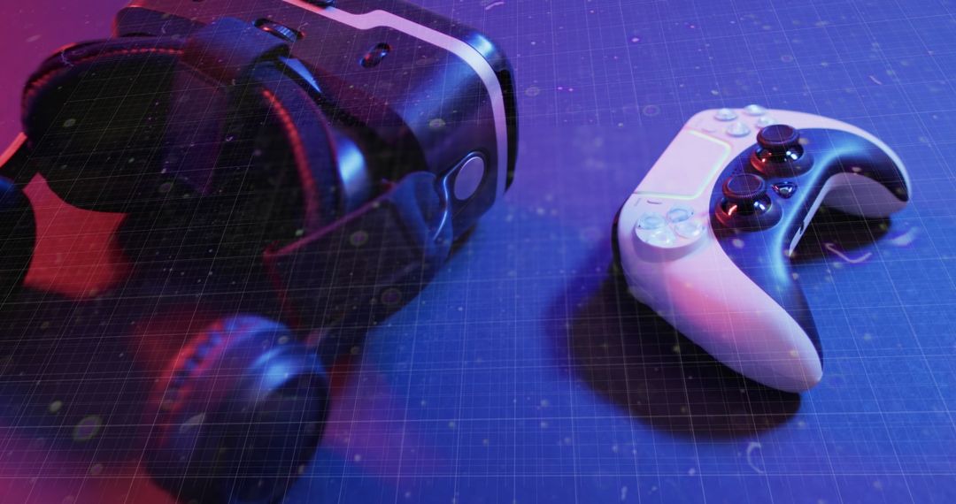 Futuristic Virtual Reality Headset with Game Controller