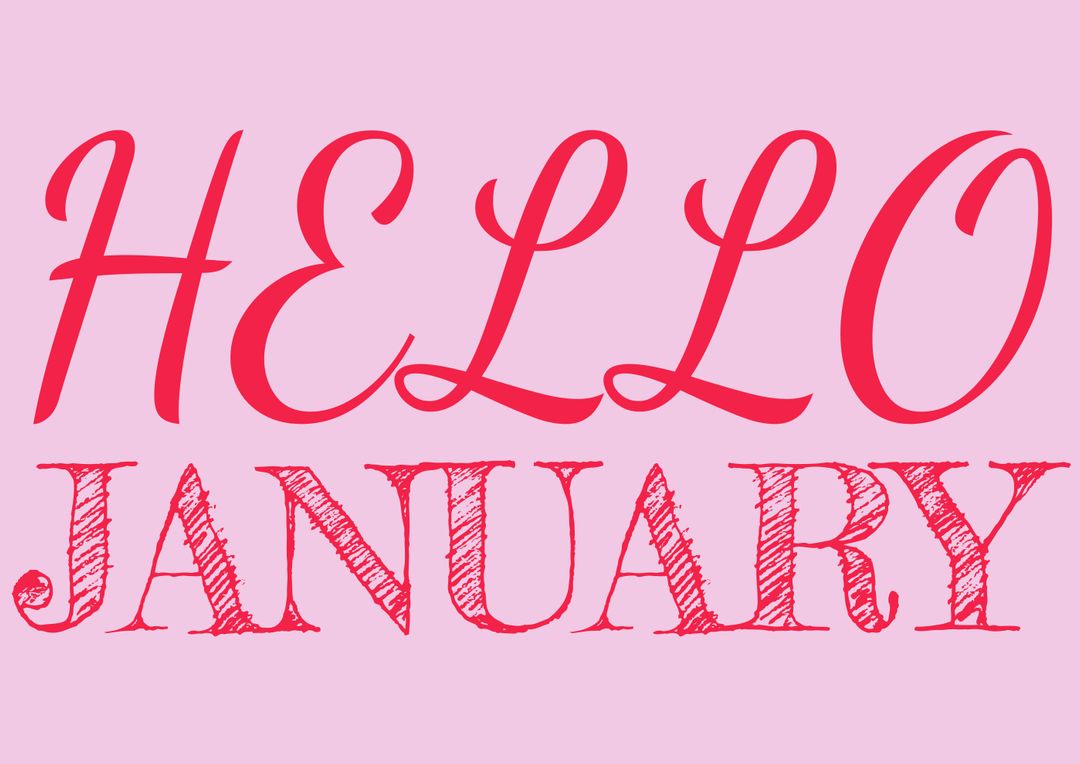 Digital composite image of hello january text in red font over pink background - Free Images, Stock Photos and Pictures on Pikwizard.com