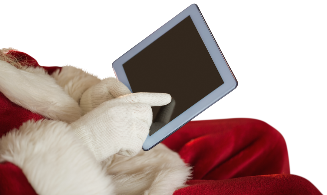 Hands of Santa Claus using tablet on transparent background - Download Free Stock Images Pikwizard.com