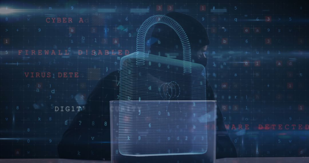 Cybersecurity Concept: Hacker with Digital Lock Overlay