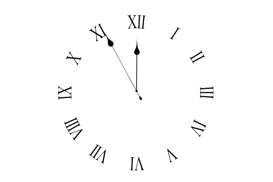 Transparent Clock Face with Roman Numerals at Midnight