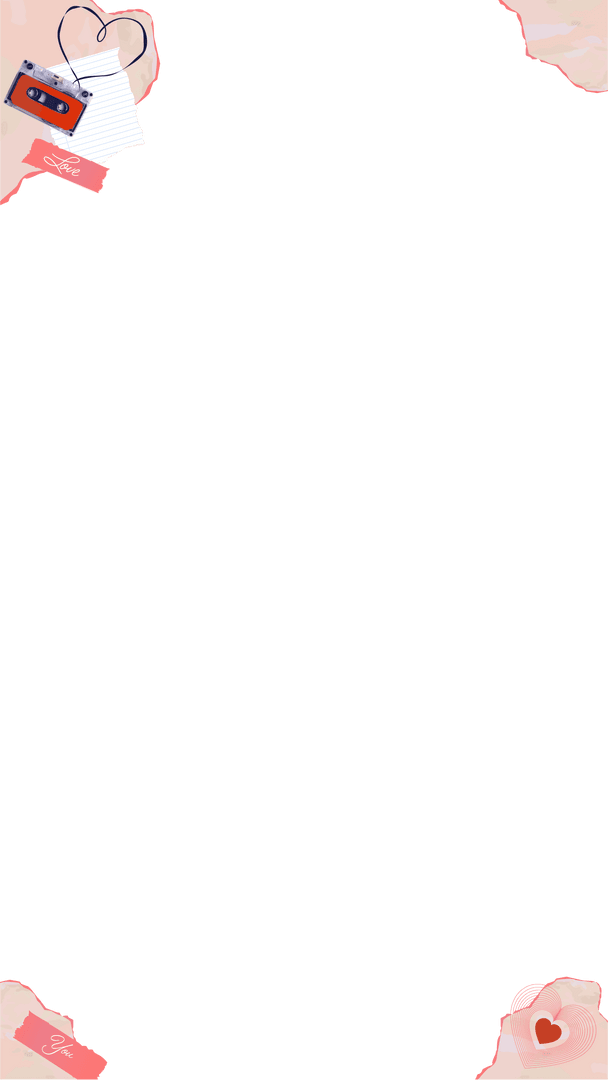 Transparent Romantic Nostalgic Collage with Cassette Tape and Heart Motif