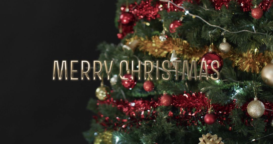 Festive Merry Christmas Text on Decorated Tree