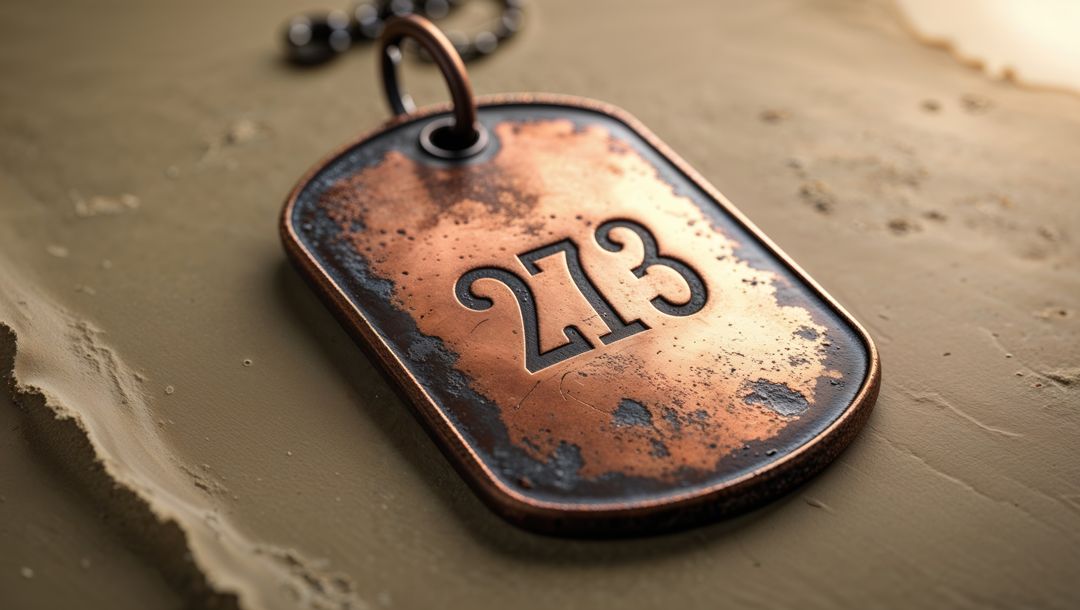 Vintage first world war copper dog tag with number 273 featuring rustic texture