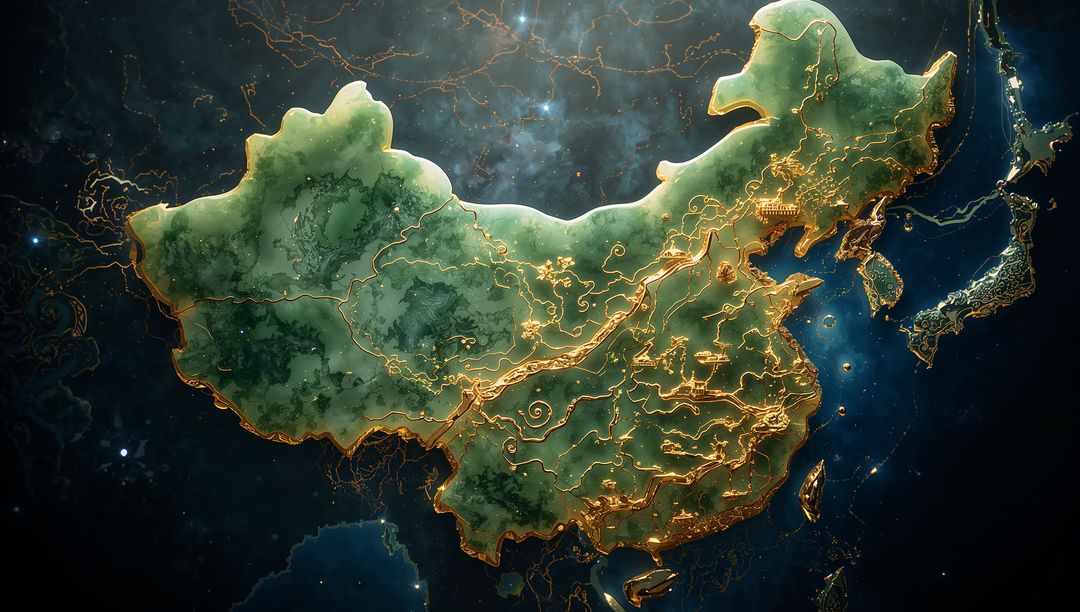 Futuristic Digital Map of China with Glowing Gold Connections