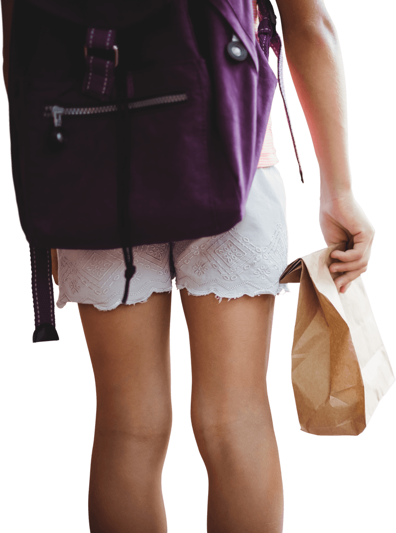 Transparent View Girl Holding Backpack and Paper Bag
